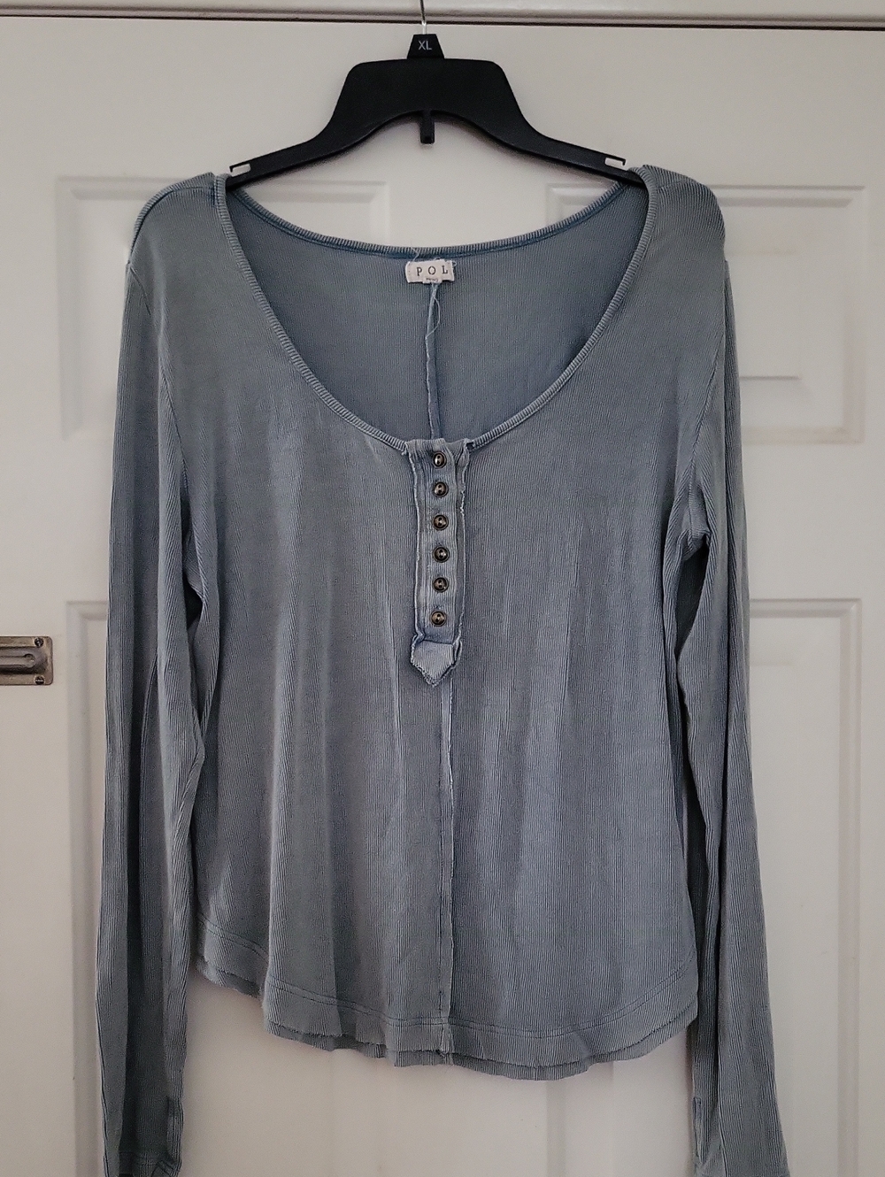 POL Light Blue Long Sleeve Henley Top